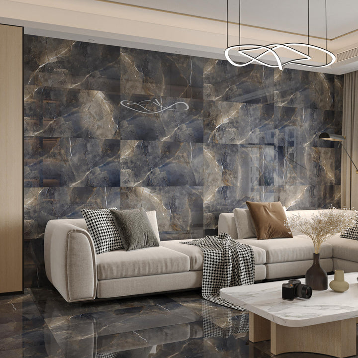 TEMPEST BLACK HIGH-GLOSS PORCELAIN WALL &amp; FLOOR TILES 60X120CM