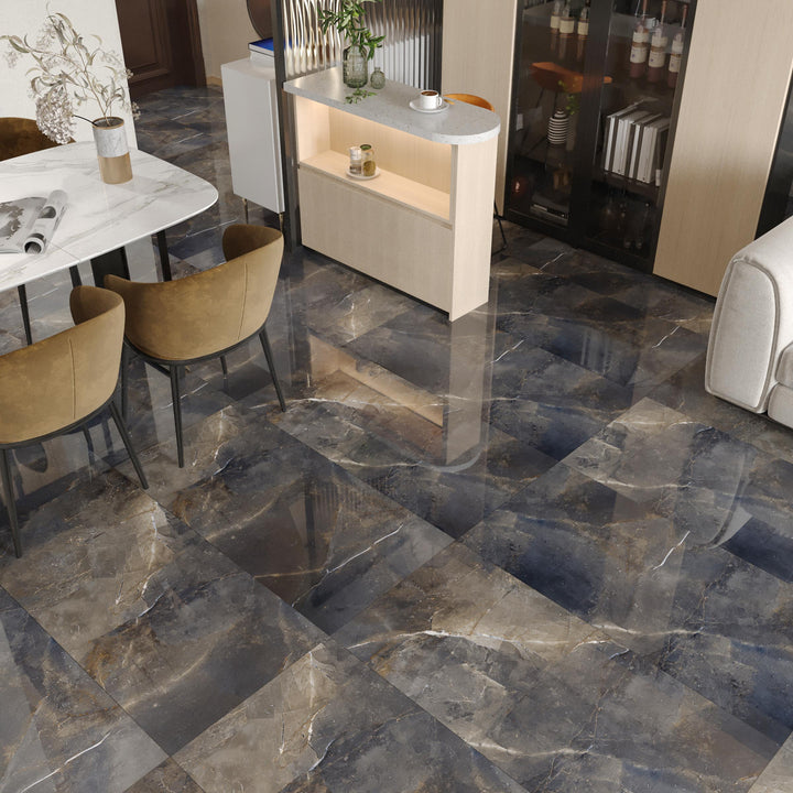 TEMPEST BLACK HIGH-GLOSS PORCELAIN WALL &amp; FLOOR TILES 60X120CM