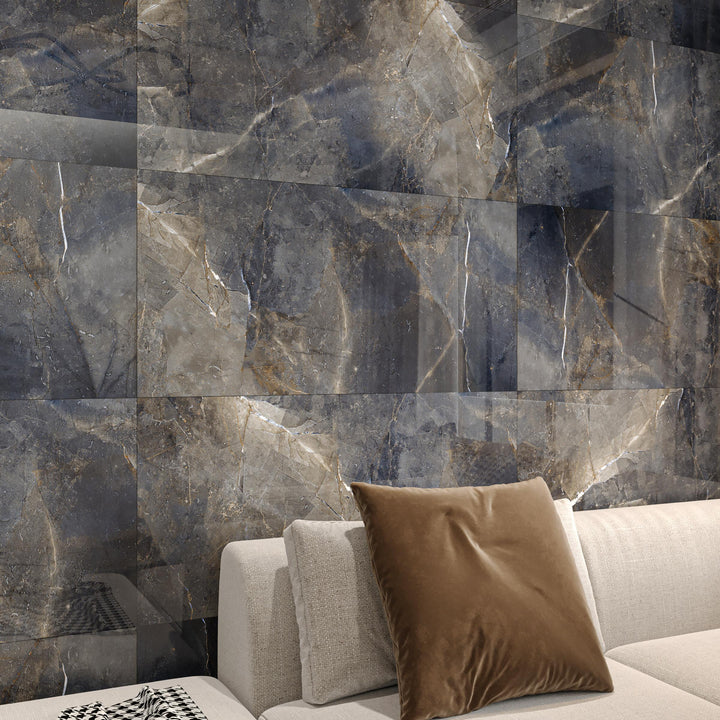 TEMPEST BLACK HIGH-GLOSS PORCELAIN WALL &amp; FLOOR TILES 60X120CM