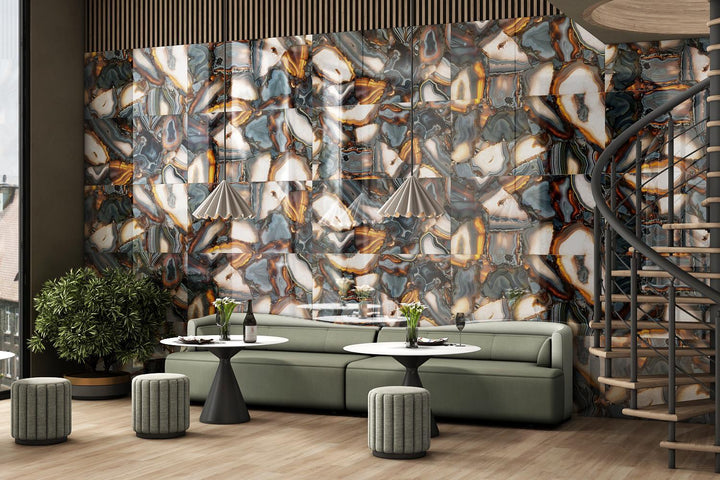 CHARCOAL BLAZE GLASS PORCELAIN FEATURE WALL TILES 60X120 CM