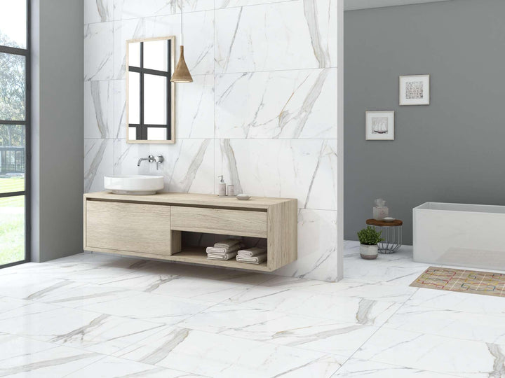 CARRARA MARBLE GLOSSY PORCELAIN WALL &amp; FLOOR TILES 60X120 CM