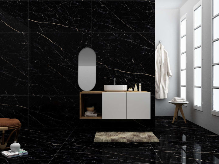 GRAPHITE BLACK HIGH GLOSS WALL &amp; FLOOR TILES 60X120 CM