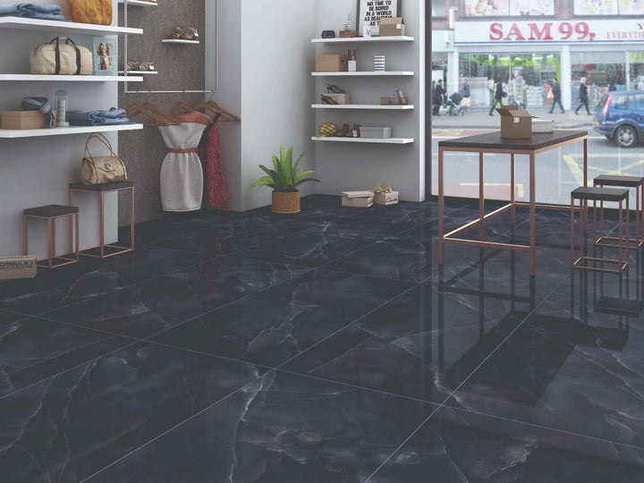 AQUA BLACK HIGH GLOSS WALL &amp; FLOOR TILES 60X120 CM