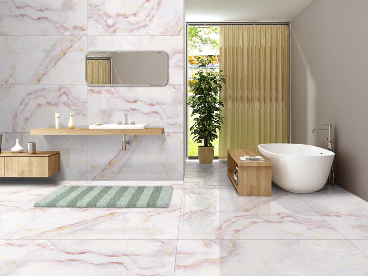 CRIMSON ONYX PINK GLOSS PORCELAIN WALL &amp; FLOOR TILES 60X120 CM